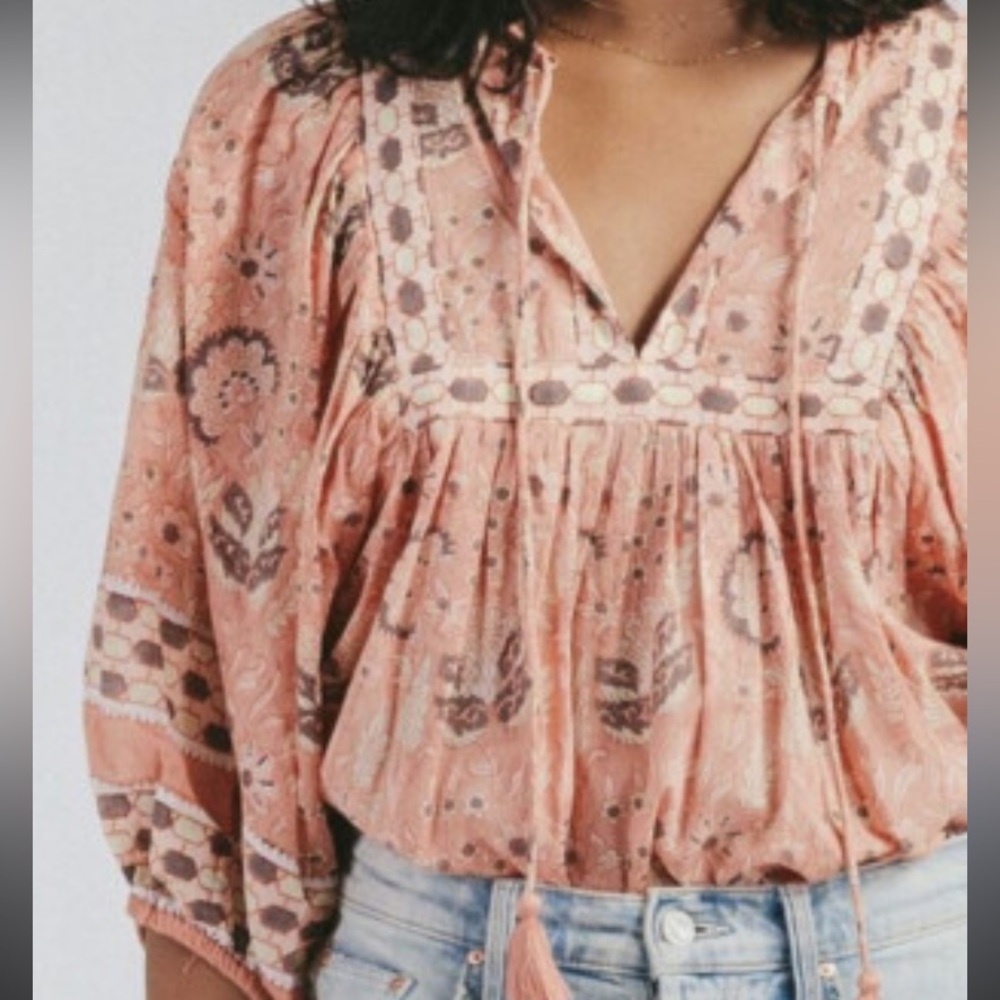 Cleobella Amaryllis Boho Blouse Tassel V Neck